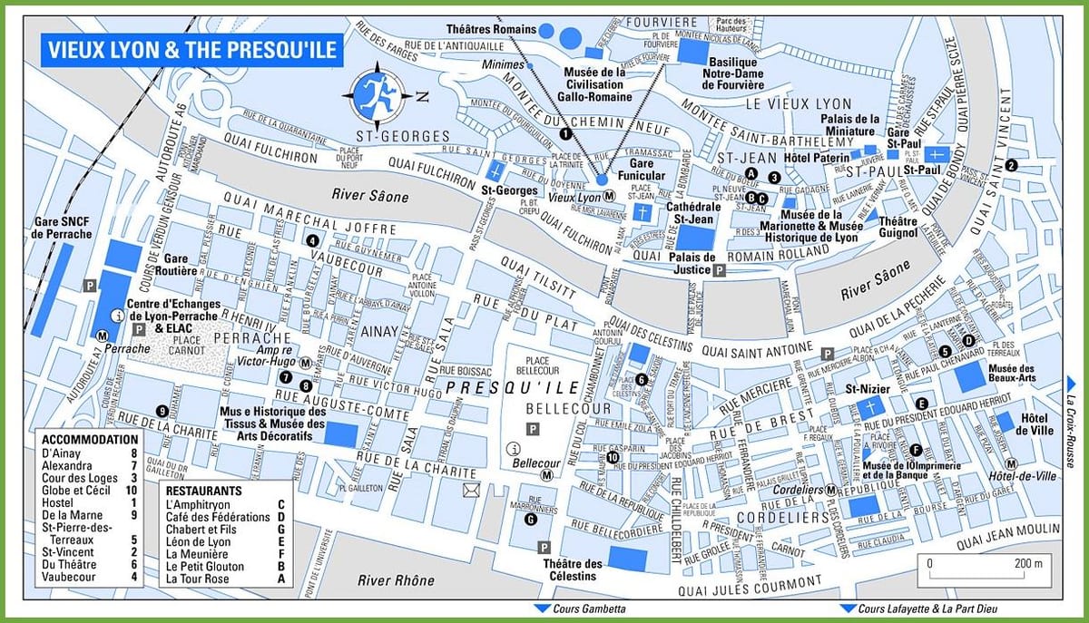 mapu starého mesta Lyon, francúzsko