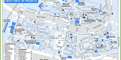 Mapu starého mesta Lyon, francúzsko