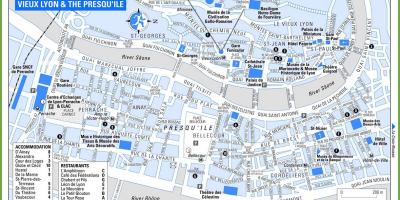 Mapu starého mesta Lyon, francúzsko
